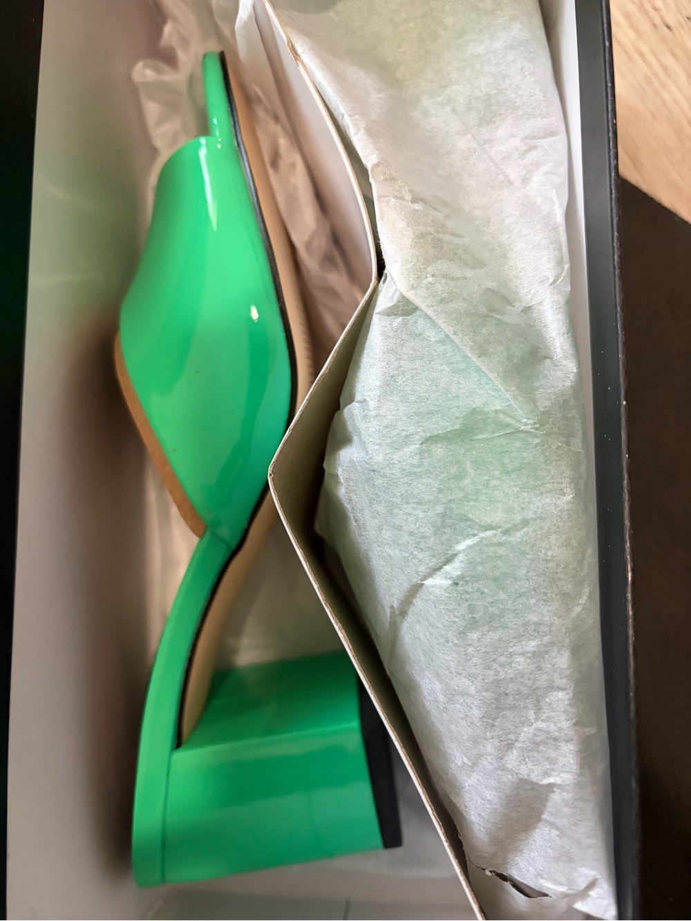 Nine West Green Patent Block Heel Mules